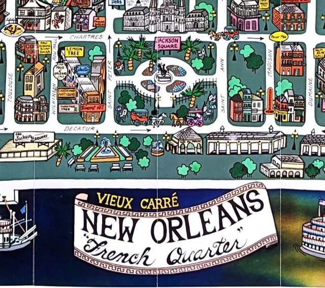 LARGE 1984 NEW ORLEANS Map ORIGINAL French Quarter Jackson Square Louisiana