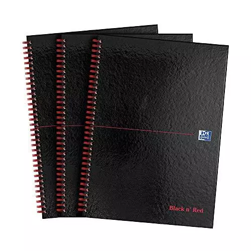 Oxford Black n' Red A4 Notebook, Glossy Hardback Wirebound, Pack of 3