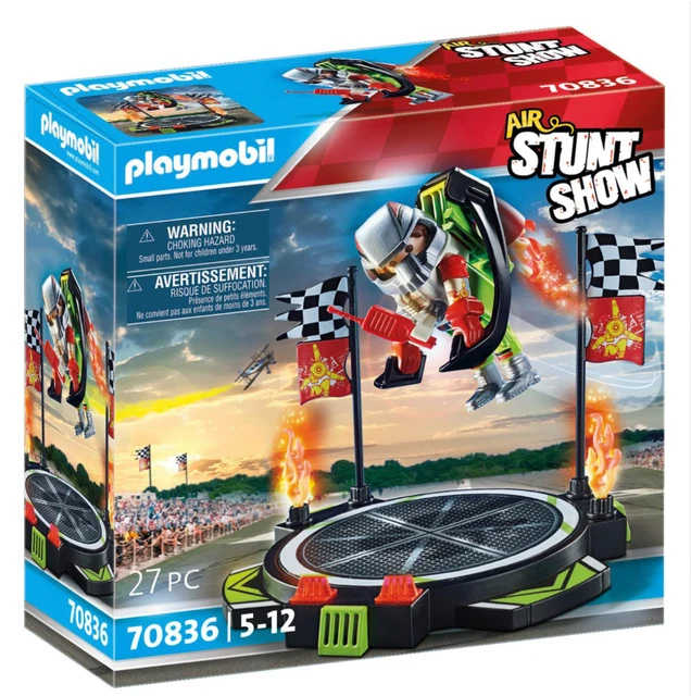 Playmobil Stunt Show - Starter Pack, Motociclist si perete de foc