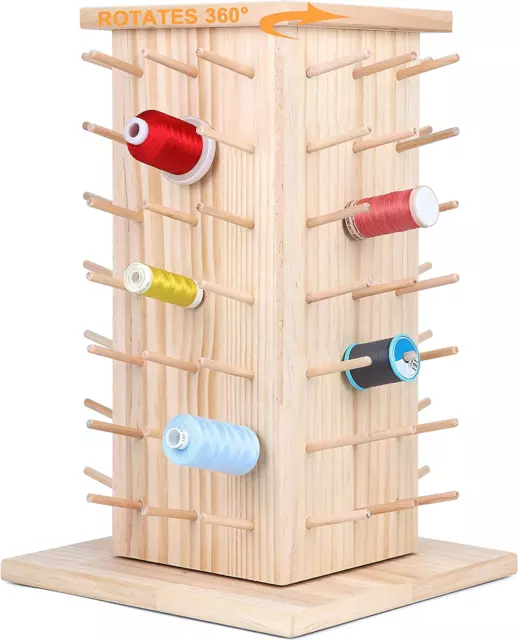 BAENRCY 2-Pack 60-Spool Wooden Thread Holder Sewing and Embroidery