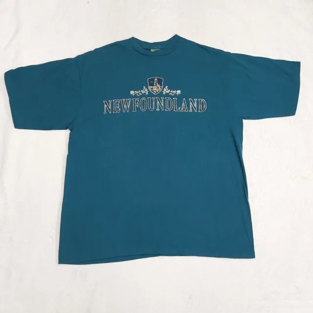 Vintage 90s Newfoundland Canada Green Single Stitch Graphic T-Shirt Size Large