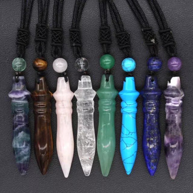 Natural Gemstone Crystal Pharaoh Scepter Necklace Chakra Stone Pendant Healing