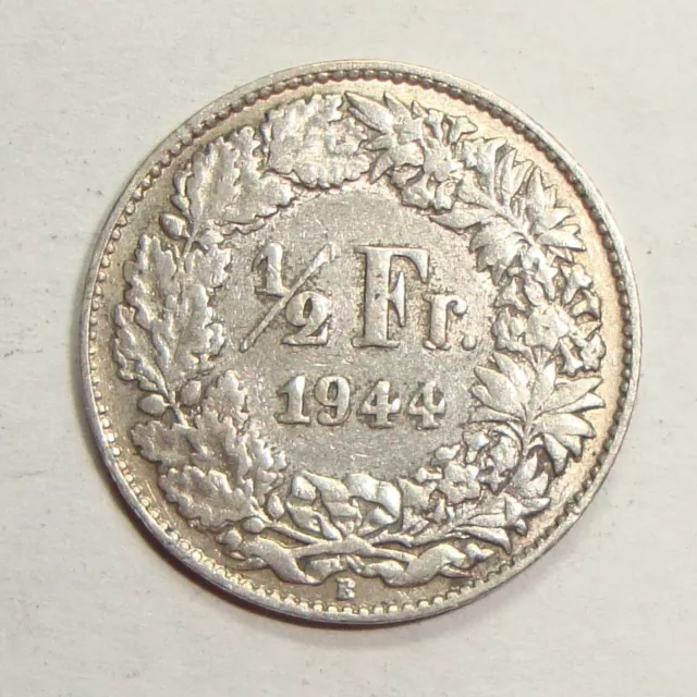 1944 Switzerland Half 1/2 Franc Silver World Coin