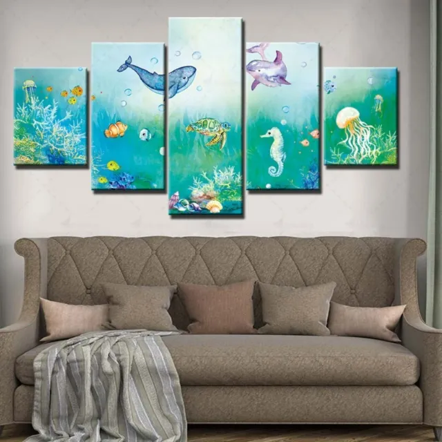 Sea Animals Abstract Poster 5Pcs Wall Art Canvas Painting Picture Home Decor