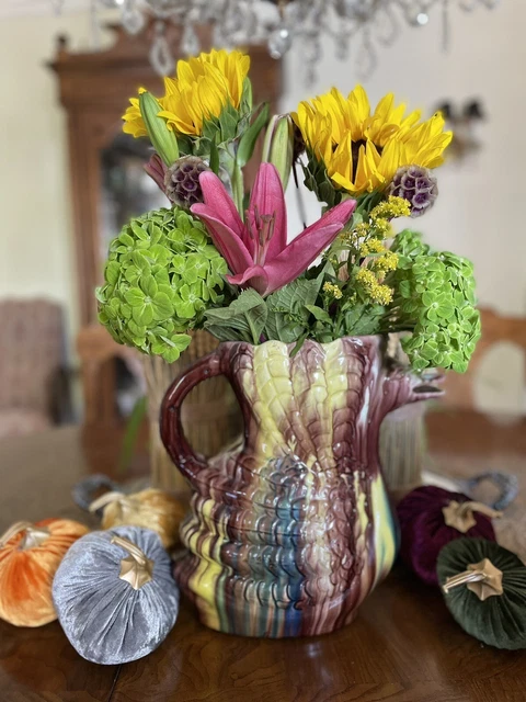 Vintage Mexican Dripglaze Turkey Pitcher, Oaxaca Majolica Pottery Ceramic, Rare