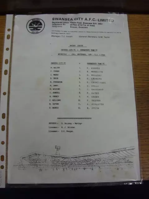 24/09/1986 Swansea City Reserves v Shrewsbury Town Reserves [South West Counties