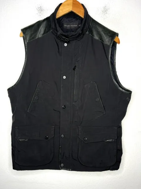 $995 Ralph Lauren Black Label Large Vest Jacket Leather Polo Moto RRL Quilted GQ