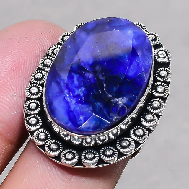 Bague Ajustable Saphir Bleu Ovale En Simili - Bijou Artisanal Taille Signet