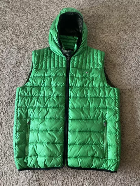 Tommy Hilfiger Men's Full Zip Puffer Vest With Hood Green 2XL RARE