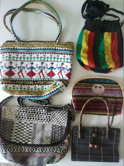 Bags 5 Vintage Handmade Woven Ethnic Various Size/Design/Yarn/Color Purse Tote