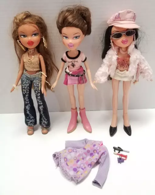 Bratz 3 Doll Lot Yasmin Dana Jade Twiinz Secret Date clothes shoes 2001 heads