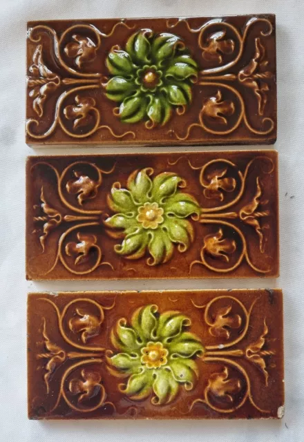 Group Of Three Victorian Tiles . 3 X 5 3/4 Inch. C1890.