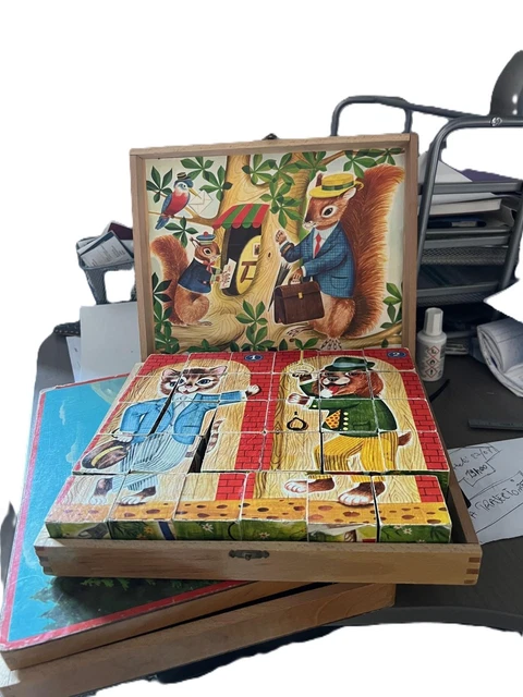 Boite vintage en bois de cubes alphabet - Ressourcerie Histoires Sans Fin