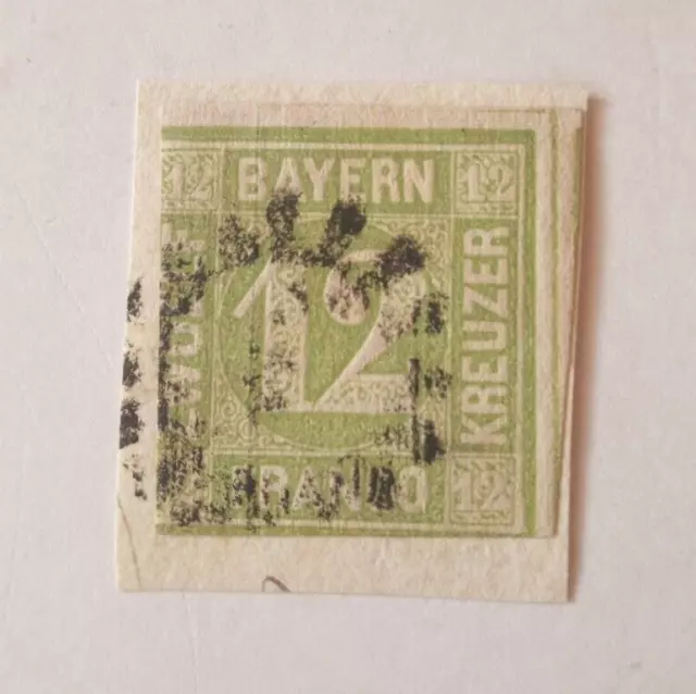 Briefmarken Königreich Bayern Altdeutschland ZWOELF Kreuzer Farbe grün
