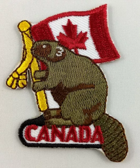 Beaver with Canada Canadian Flag Patch Badge Embroidered Iron On Applique