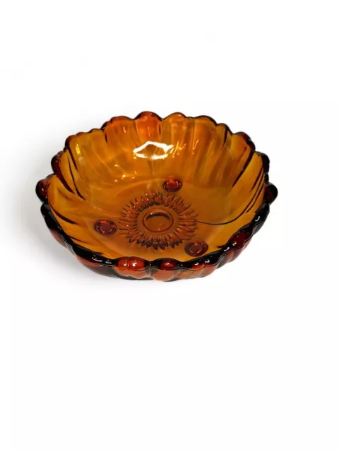 Vintage Indiana Glass 11" Petal Sunflower Amber 3 Footed Serving Bowl -EUC