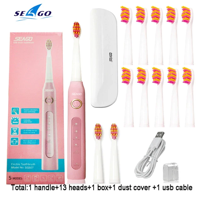 Sonic Electric Toothbrush SG-507 for Adult Timer Brush 5 Modes Micro USB Recharg