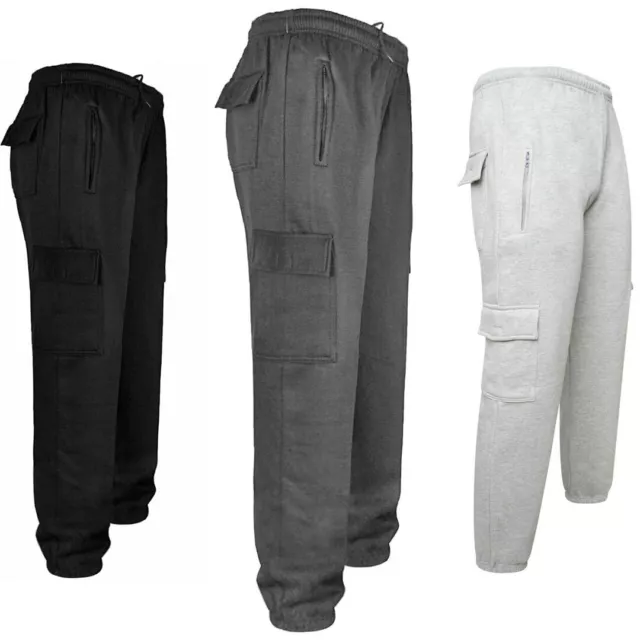 Mens Cargo Joggers Fleece Jogging Tracksuit Bottoms Winter Trousers Five Pockets