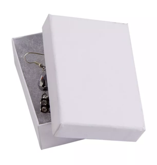 3 1/16 x 2 1/8 x 1 inch Cotton Filled White Kraft Jewelry Boxes - Case of 100