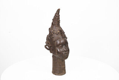 Benin Bronze Queen Mother Head 13" - Nigeria - African Art