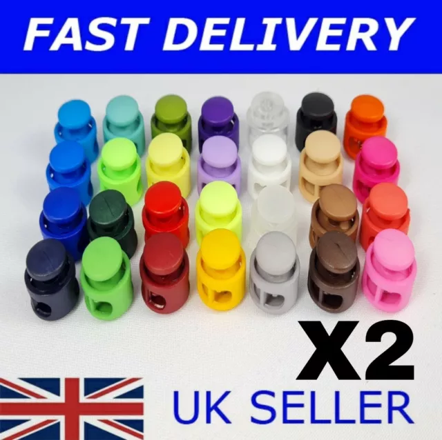 X2 Toggle Cord Stopper Clamp Lock Drawstring 4MM Buckle & Metal Spring Plastic