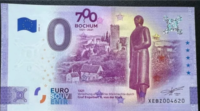 Billet Touristique 0 Euro Souvenir ANNIVERSARY Allemagne 700 Bochum XEBZ 2020-2