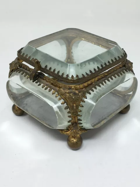Coffret Bijoux XIX EME Boite Verre & Laiton Doré Napoléon II Antique Box 19 th