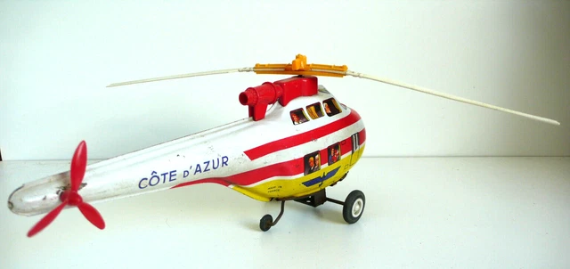 Joustra Hélicoptère Air Alpes Tôle Lithographiée 33cm – 1969, état De Jeu