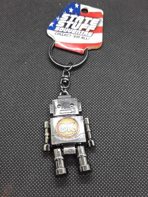Vintage Oklahoma OK Robot Keychain Metal