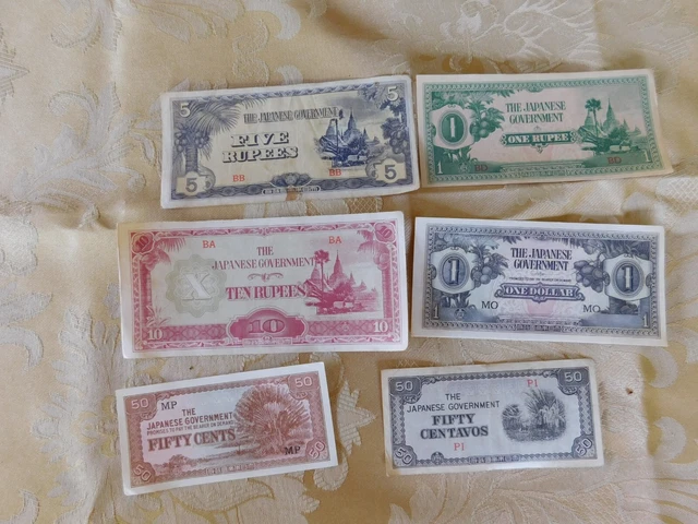 6 Different Ww2 Japanese Invasion Money Very Nice Condition 6 Different Ww2 Japanese Invasion Money Very Nice Condition
