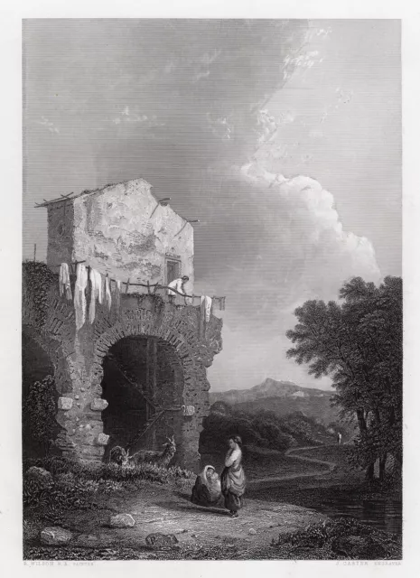 LOOK 1800s Richard Wilson Detailed Engraving "Hadrian's Villa" Framed Signed COA