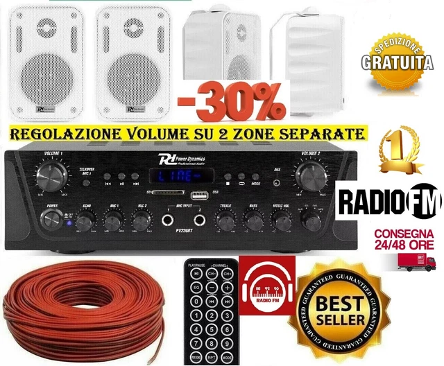 Impianto audio per 4 zone diffusori da parete