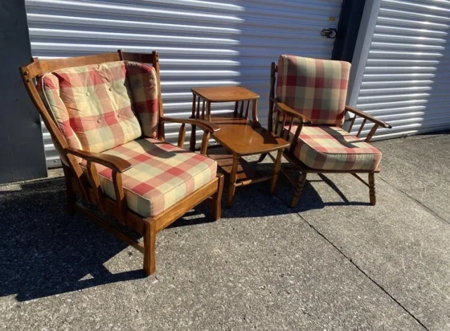 1950s Two Mid Century Club Chairs and Two Tier Table - Set of 3