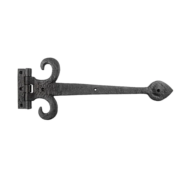 Black Wrought Iron Door Strap Hinge 15.5" L Fleur De Lis Style Rust Resistant