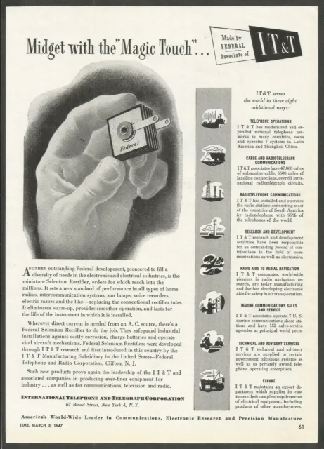 FEDERAL Miniature Selenium Rectifier - 1947 Vintage Print Ad