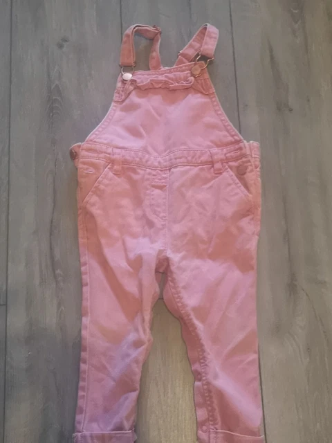 NEXT Girls Denim Pink Dungarees  age 12-18 months