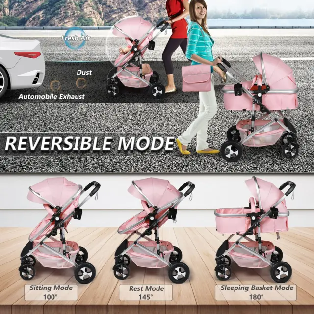 Portable Baby Stroller Folding Adjustable Canopy Convertible Bassinet Outdoor