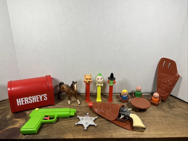 Vintage Junk Drawer Toy Lot Fisher Price Little People W/ Table Set, Pez & More