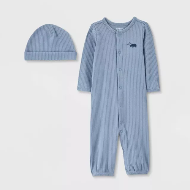 0 - 3 Month Carter’s Just One You Baby Boy 2 Piece Rhino Converter Gown Set Blue