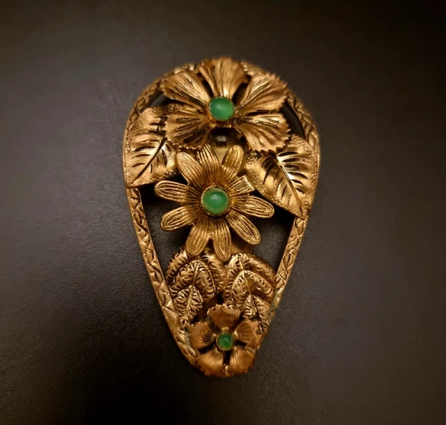Broche Ancienne Ovale XIXème Siècle - Décor De Fleurs En Porcelaine - Monture En Alliage - Bon état
