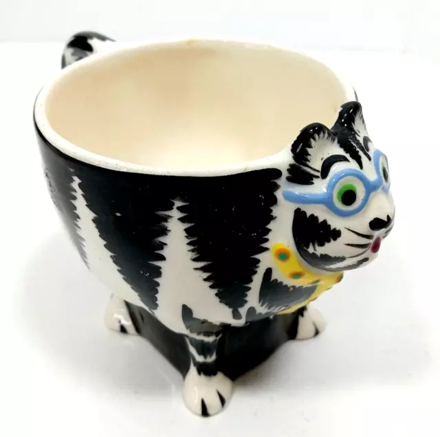 Tom Hatton Black & White Strip Cat Coffee Cup Polka Dot Tie Blue Glasses Kitty