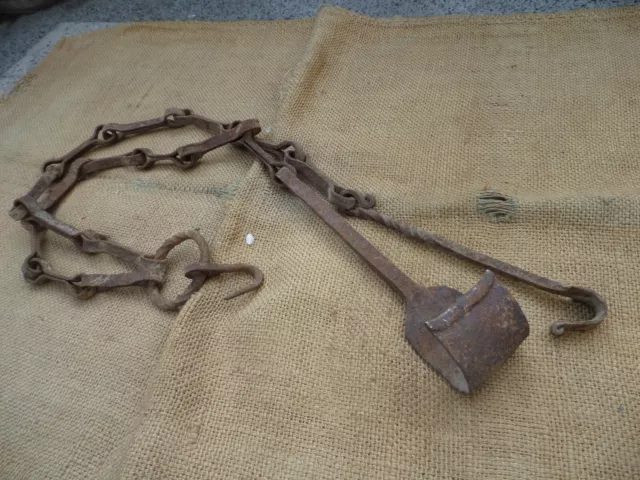 Huge Antique Chimney Chain Hearth Fireplace Cooking Trammel Hook Twisted Iron