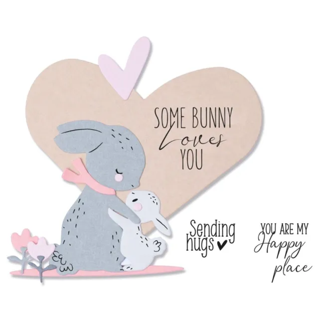 Sizzix Bunny Love Stamp and Die Set Mothers Day Valentines Easter Card Making