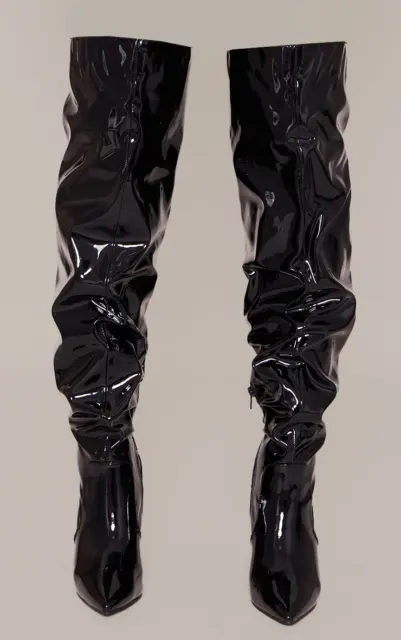 *** STIVALI OVERKNEE taglia 41 THIGH HIGH BOOTS PU VERNICE ECOPELLE TACCO 11 CM *** 3