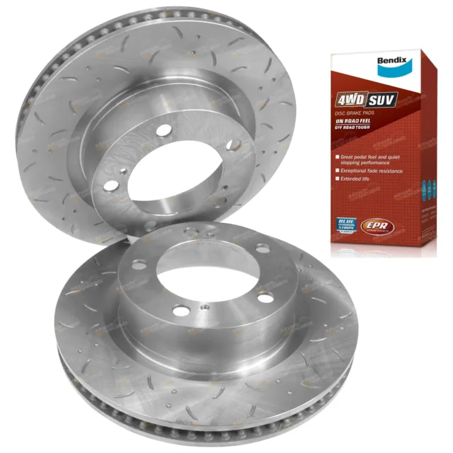 Front Slotted Disc Brake Rotors & Bendix 4WD Pads for Landcruiser 200 Series