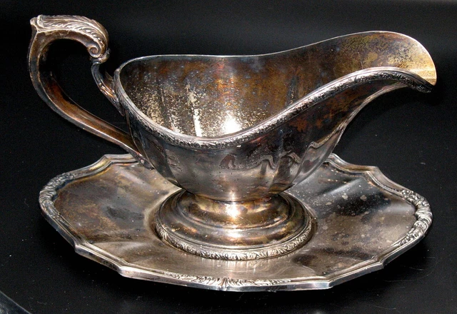 Reed and Barton Silver Plate Gravy Boat and Tray Art Neuveau