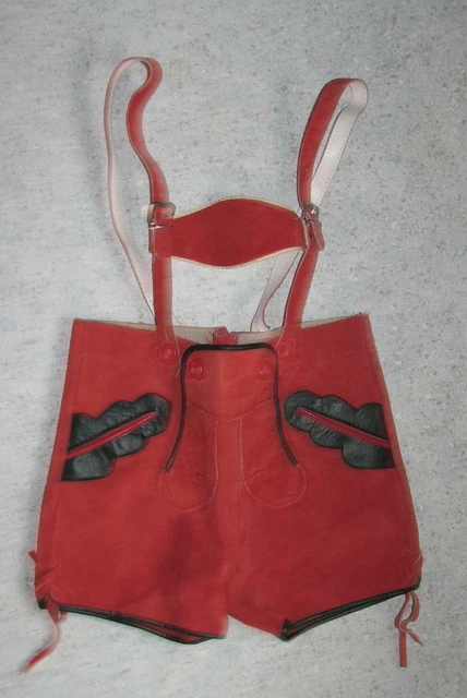 Corti Ragazza Trachten- Pantaloni IN Pelle/Pantaloni Costume Rosso Circa Tgl 116