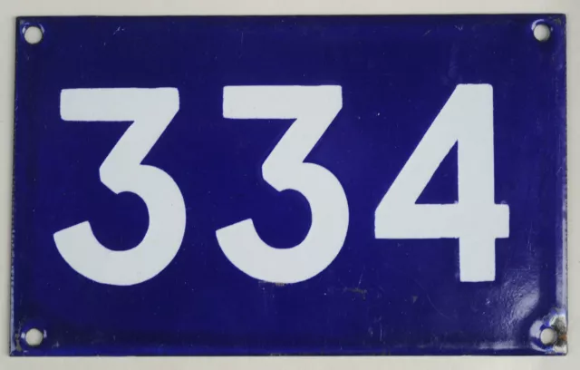 Old Australian used house number 334 door gate enamel metal sign in French blue