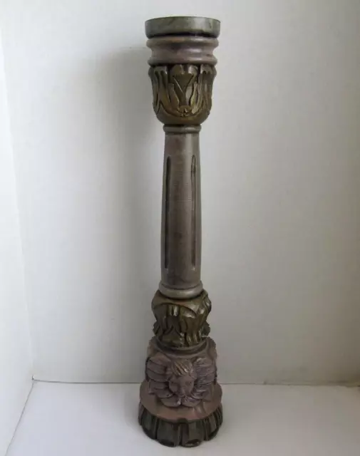 All Wood Hand-Carved Candle Holder Extra Large Ornate, Detailed Angel Relief 24"