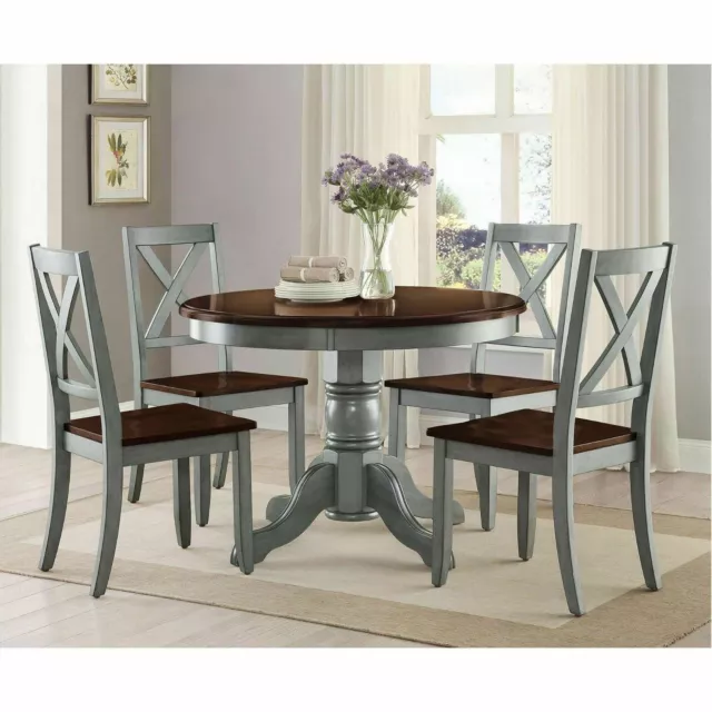 Round Dining Table Set 5-Piece Farmhouse Rustic Kitchen Wood Tables and Chairs